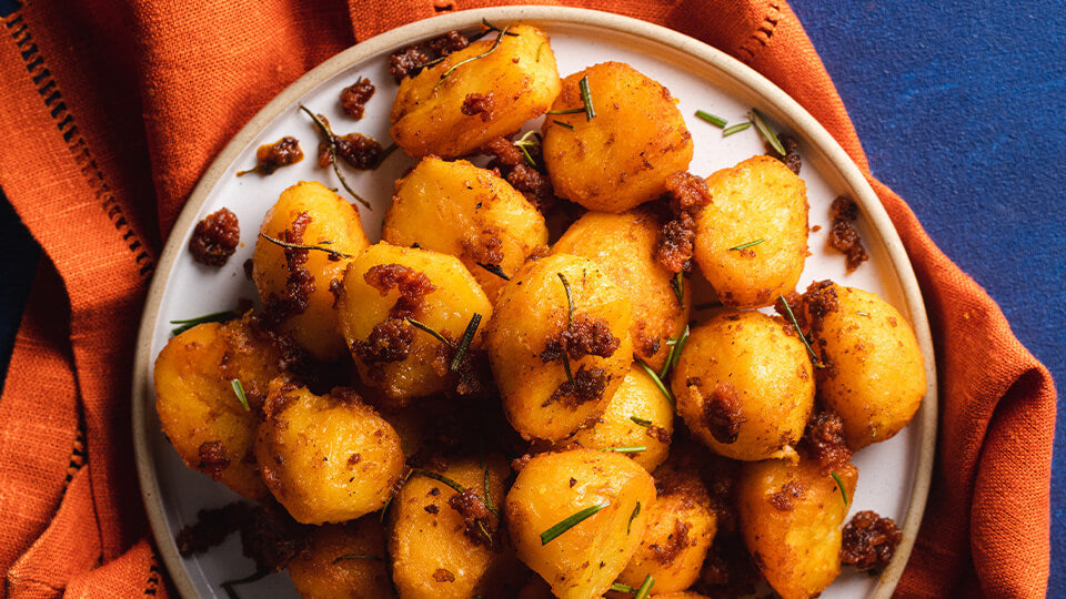 crispy roasted potatoes with sobrasada