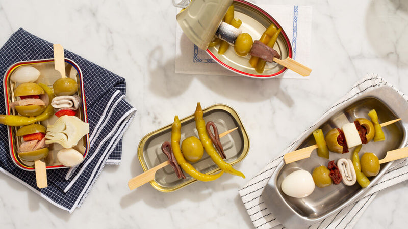 gildas - skewers with olive, anchovy, egg, guindilla peppers, cheese