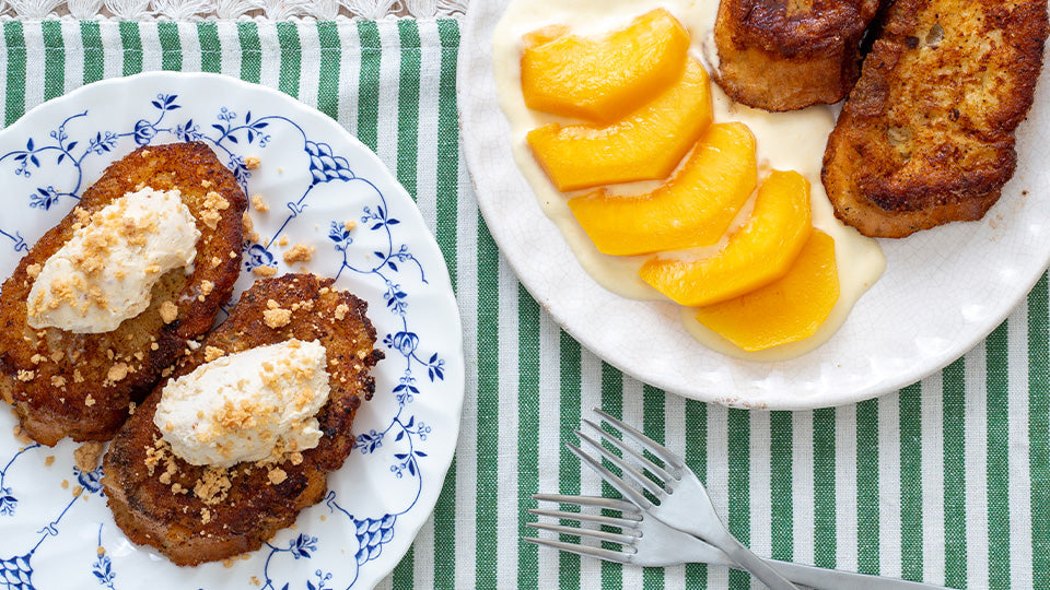 Torrijas turron cream and peaches Spanish recipe inspiration