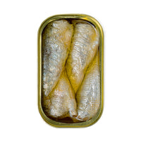 Can of pickled fish on a white background