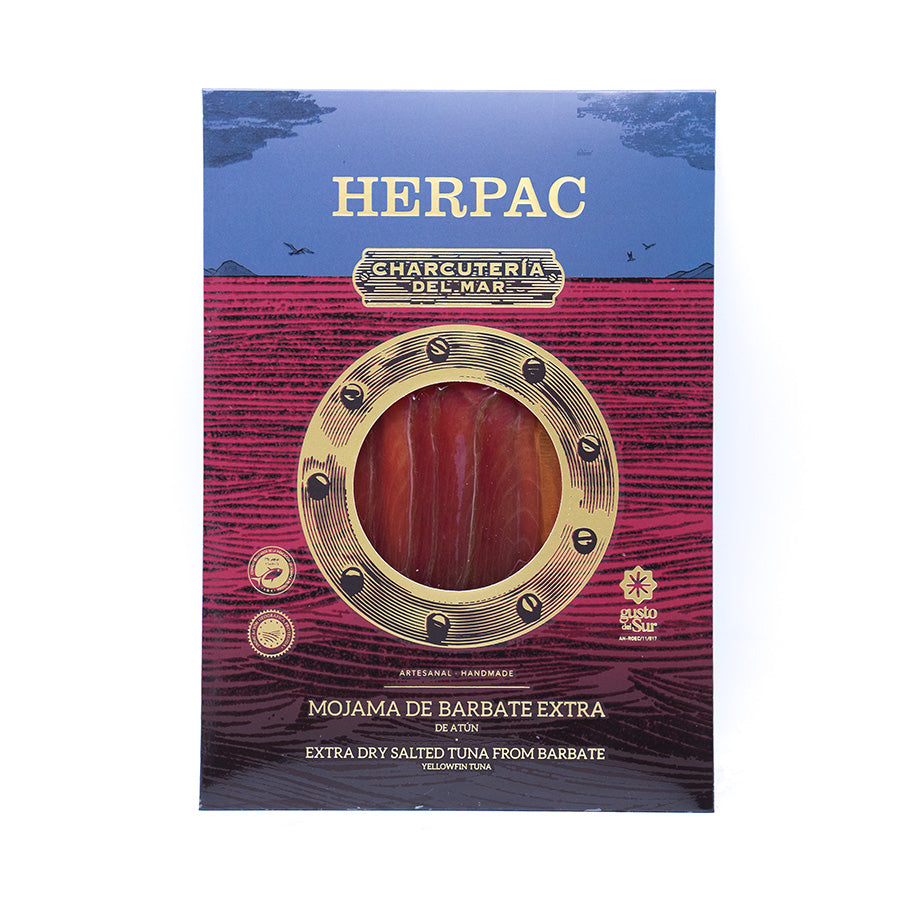 HERPAC Charcuteria Del Mar tuna packaging with a blue and red design.