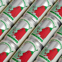 Multiple cans of Picante Spicy Margarita with a red pepper graphic on a white background.