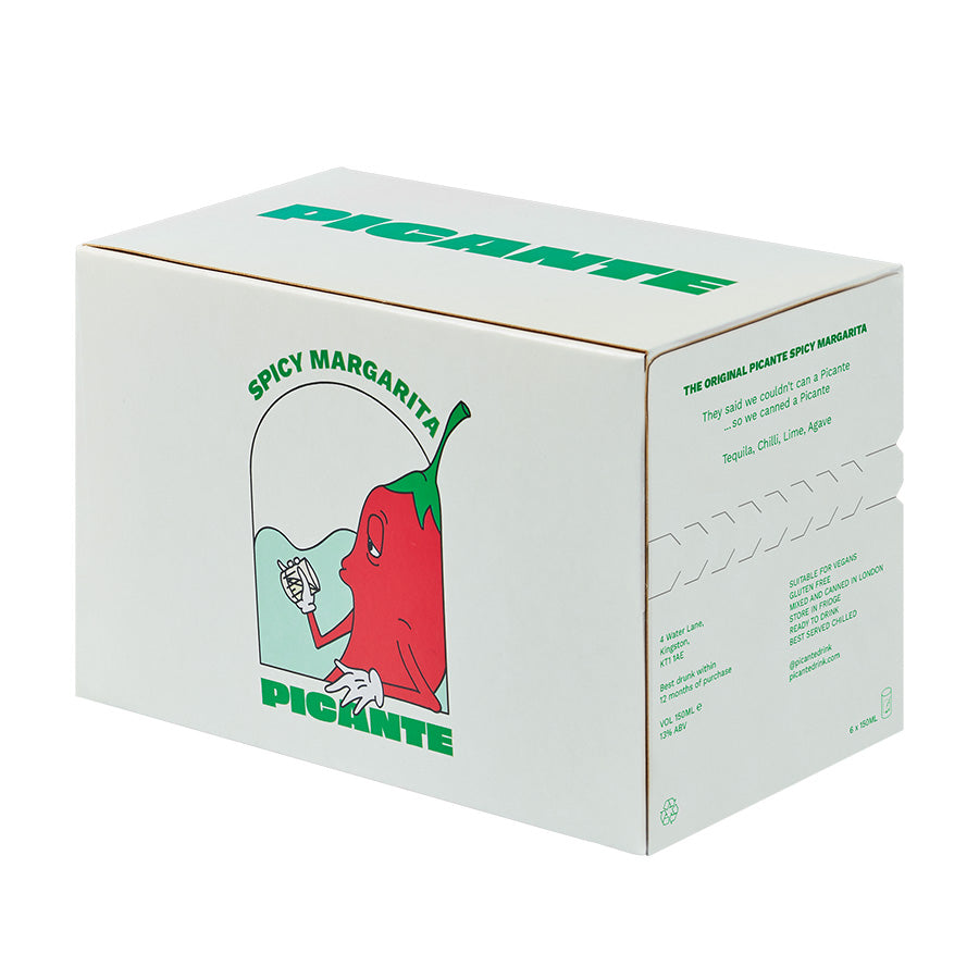 Box of Picante Spicy Margarita with a red pepper illustration on a white background