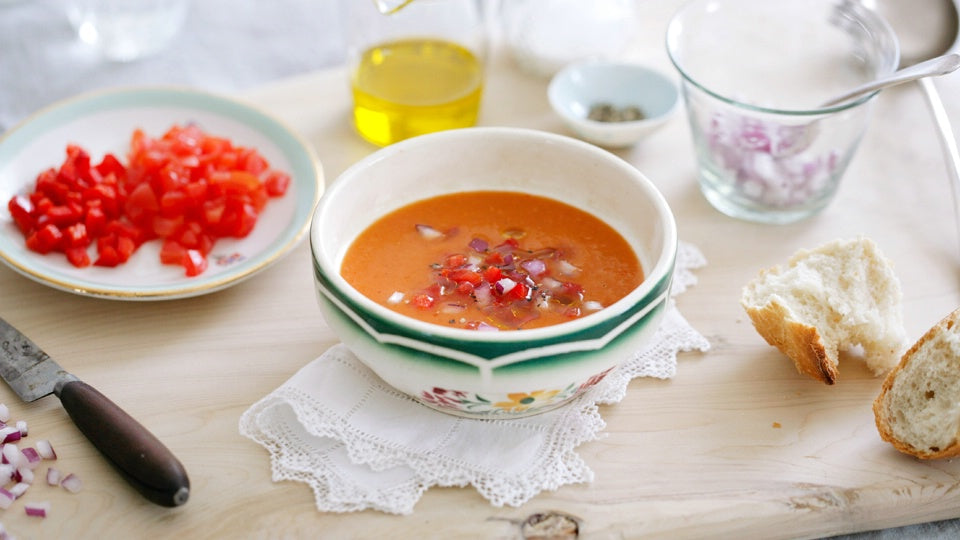 a bowl of tomato gazpacho 