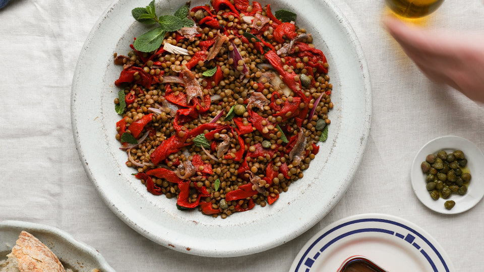 LENTIL SALAD WITH PIQUILLO AND ANCHOVIES