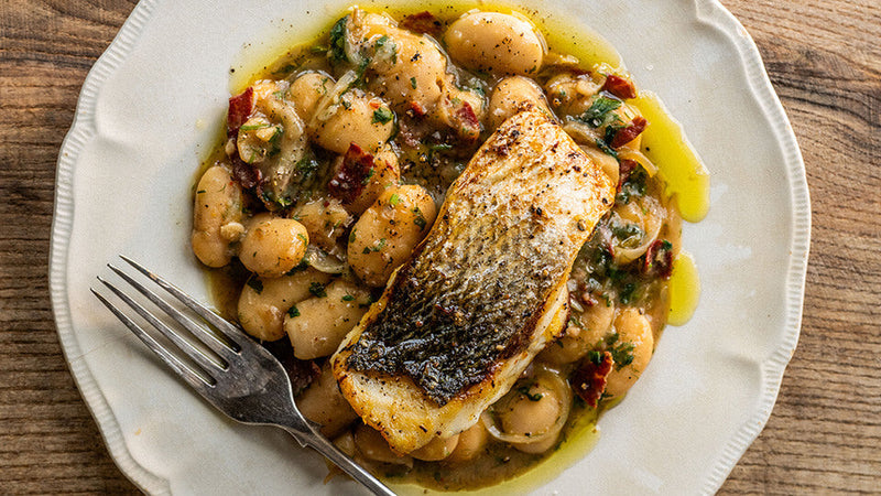 Gill Meller Brindisa Butter beans with Iberico ham and Sea bass