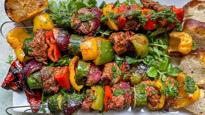 Iperico pork and vegatable skewers - Brindisa Spanish food