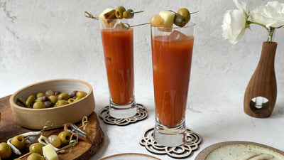 two gazpacho Bloody Mary cocktails served with gildas 