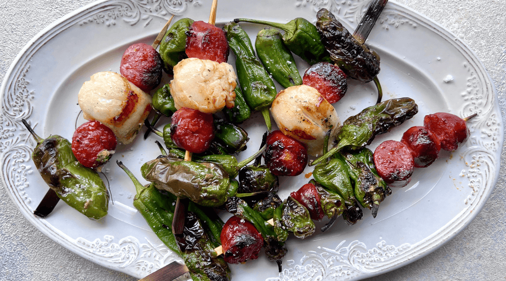 Scallops and chorizo skewers