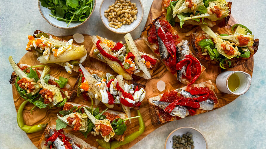 different tapas on bread that require no cooking 