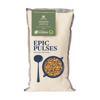 A 500g cloth sack of La Armuna Lentils on a solid white background. 