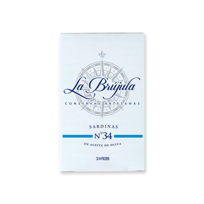 La Brujula sardine can packaging on a white background