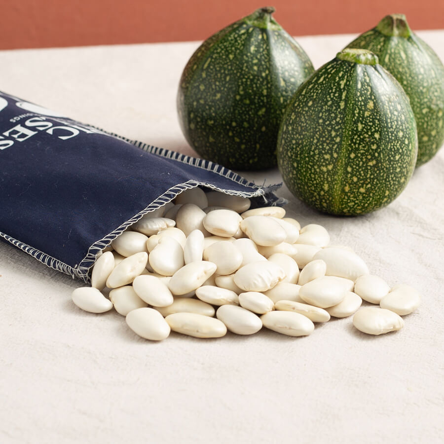 LE27304 Brindisa epic judion beans cloth sack and three moon courgetts brindisa spanish foods