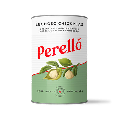 Perello spanish chickpeas tin in white background 