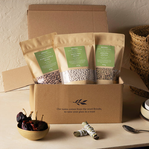 Monika's Rare Pulse Club box open on a counter with farcellet and peppers next to it