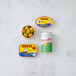 best of Brindisa hamper contents, perello gordal olives, ortiz white tuna in olive oil, ortiz sardines in olive oil