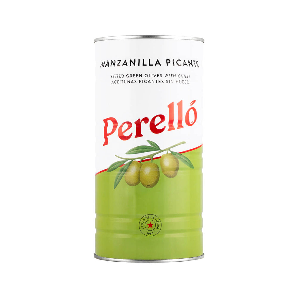 Perello Manzanilla Spicy Pitted Olives Tin 600g*